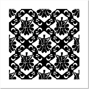 Black and white moon and floral pattern Posters and Art